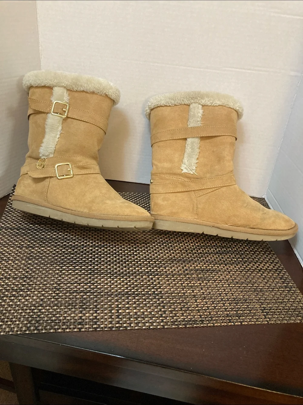 Michael Kors Shyla Tan Suede Shearling Lined Women's Boots - Cozy Winter Style,